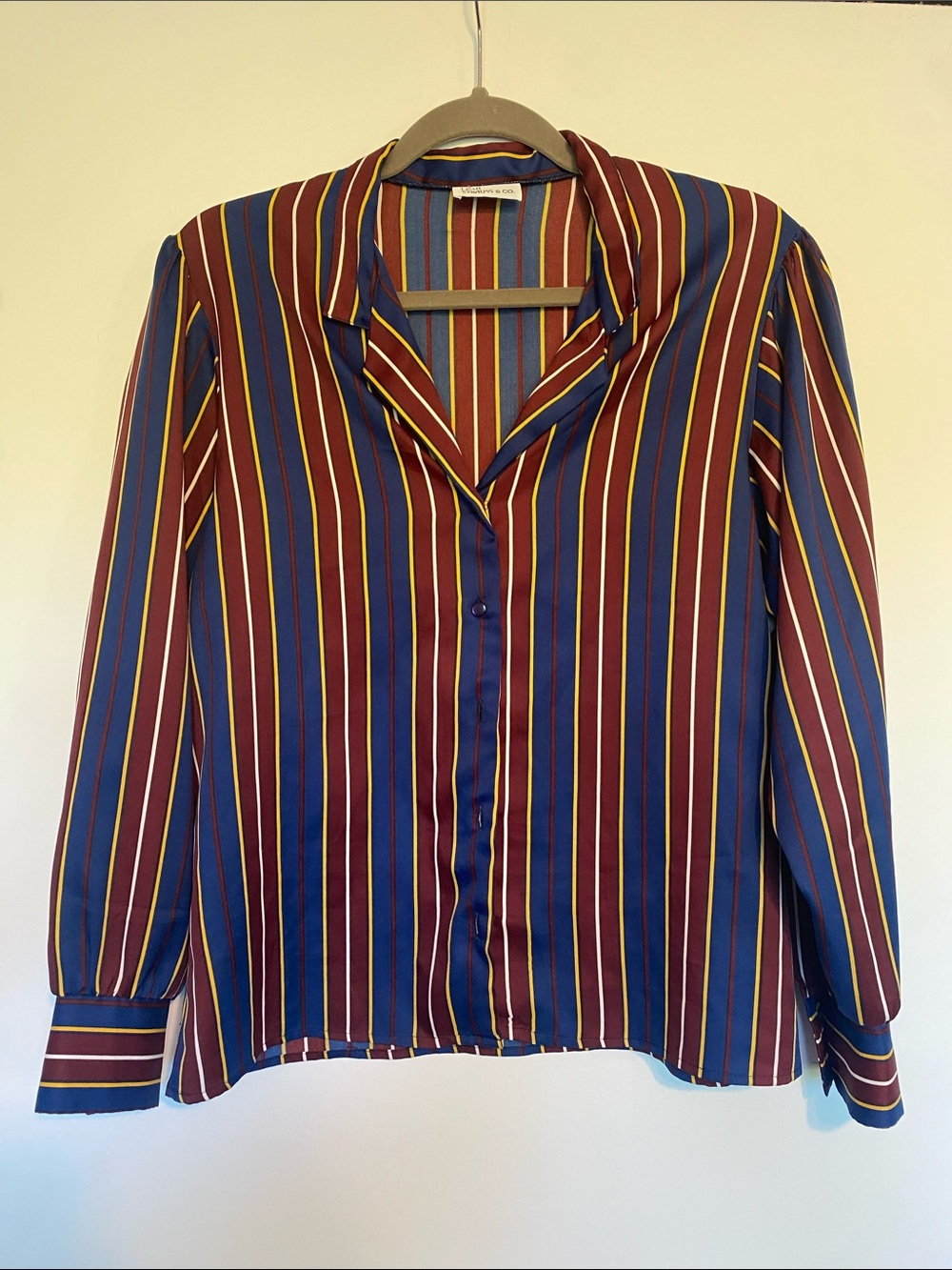 Vintage Levi's Burgundy, Navy and Yellow Striped Button-Up Blouse